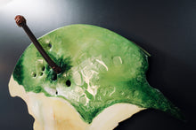 Load image into Gallery viewer, Green Keen bitten apple angle view sustainable sculpture green fruit art