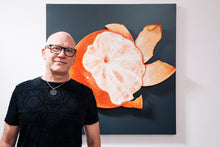 Load image into Gallery viewer, Maurizio Sergiusti Scoobafish artist with Orange Striptease peeled orange sculpture