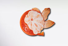 Load image into Gallery viewer, Orange Striptease peeled orange front view recycled metal sculpture sustainable art fruit only