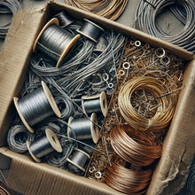 Carica l'immagine nel visualizzatore di Gallery, Raw recycled materials and electronic waste sorted before transformation into art