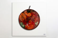 Load image into Gallery viewer, Tomatinho contemporary tomato sculpture handcrafted from reclaimed traffic signs by Scoobafish withe background.