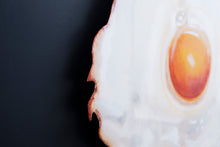 Carica l'immagine nel visualizzatore di Gallery, Fried egg sculpture side detail contemporary wall art sustainable food art recycled materials ScoobaFish