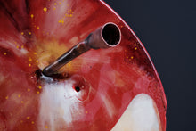 Load image into Gallery viewer, Bited apple side angle detail recycled road sign environmental art