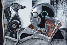 Load image into Gallery viewer, Detailed front view of Black Jug and Skull by Scoobafish, showing the complete three-dimensional assemblage of reclaimed objects.