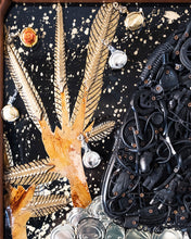 Load image into Gallery viewer, Close-up of the golden tree, metal leaves and reflective elements beside the black cable hair in Judith by Scoobafish.