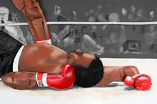 Load image into Gallery viewer, Close-up of Sonny Liston lying on the canvas in My Name Is Muhammad by Scoobafish, with the boxer assembled from reclaimed materials.