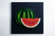 Carica l'immagine nel visualizzatore di Gallery, Watermelon slice front view recycled metal sculpture sustainable art