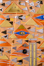 Load image into Gallery viewer, Geometric patterns and triangular elements crafted from upcycled household materials
