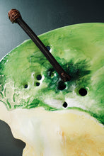 Load image into Gallery viewer, Green apple bite detail recycled metal sustainable art piece TuttiFrutti
