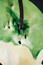 Load image into Gallery viewer, Green Keen bitten apple close up detail recycled sculpture environmental art
