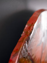 Load image into Gallery viewer, Side view of Tomatinho contemporary recycled metal sculpture handcrafted from reclaimed traffic signs and epoxy resin.
