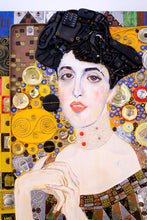 Load image into Gallery viewer, Detail of Woman in Gold portrait face, contemporary interpretation of Klimt classic
