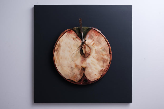 Apple core recycled metal sculpture sustainable art Scoobafish TuttiFrutti