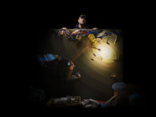 Load image into Gallery viewer, Atmospheric lighting setup - Plastic from the Abyss environmental art installation behind the scenes
