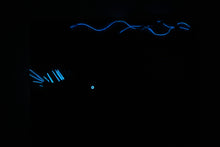 Load image into Gallery viewer, Blue bioluminescent lighting effect - deep-sea anglerfish made from Sardinian beach plastic waste
