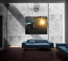 Load image into Gallery viewer, Dark abyssal environment detail - recycled plastic fish sculpture with atmospheric lighting effects
