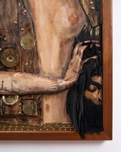 Load image into Gallery viewer, Close-up of Judith’s painted hand holding the severed head of Holofernes in the mixed-media artwork Judith by Scoobafish.
