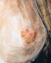 Load image into Gallery viewer, Close-up of the hand-painted breast and layered tonal brushwork in the mixed-media artwork Judith by Scoobafish.
