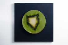 Load image into Gallery viewer, Kiwi slice front view recycled metal sculpture sustainable art
