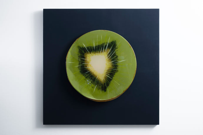 Kiwi slice front view recycled metal sculpture sustainable art