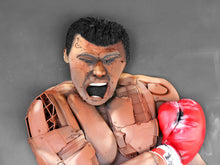 Load image into Gallery viewer, Close-up portrait of Muhammad Ali in My Name Is Muhammad by Scoobafish, with his face and body assembled from reclaimed materials.

