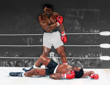 Load image into Gallery viewer, Horizontal full view of My Name Is Muhammad by Scoobafish, portraying Muhammad Ali standing over Sonny Liston inside the boxing ring.
