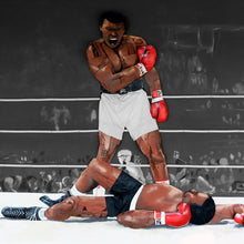 Load image into Gallery viewer, Full view of My Name Is Muhammad by Scoobafish, depicting Muhammad Ali standing over Sonny Liston in a three-dimensional mixed-media artwork.
