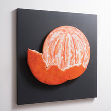 Load image into Gallery viewer, Peeled mandarin side detail environmental sculpture recycled road signs
