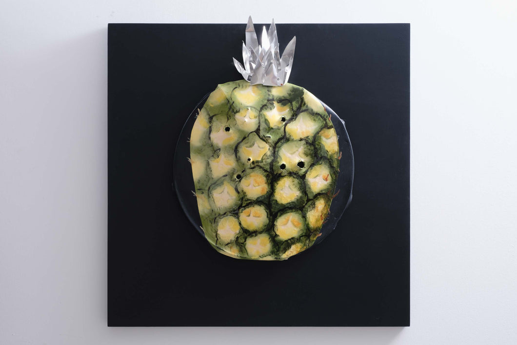 Pineapple front view recycled metal sculpture sustainable art