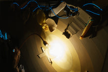 Load image into Gallery viewer, Atmospheric lighting setup - Plastic from the Abyss environmental art installation behind the scenes
