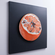 Load image into Gallery viewer, Orange slice side detail environmental art recycled road signs
